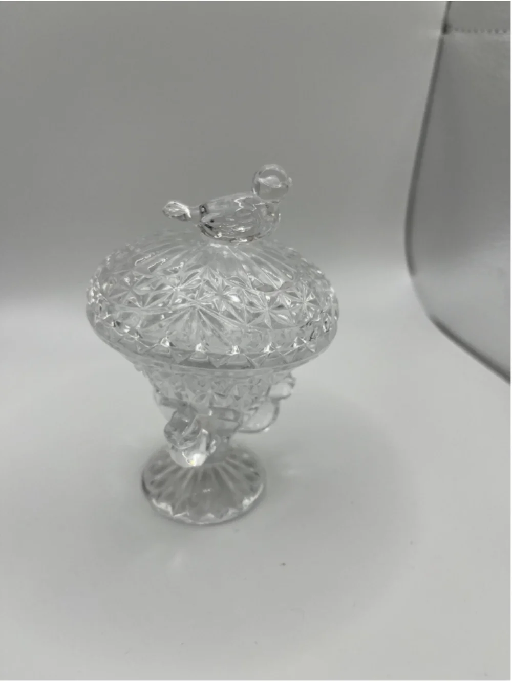 Vintage Hofbauer Byrdes Small Covered Bird Bath Pedestal Trinket Dish Crystal